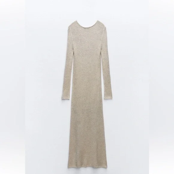ZARA METALLIC THREAD KNIT MAXI DRESS - Picture 6 of 10